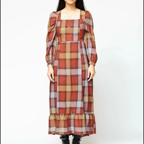 Gravel and Gold Velutina Maxi Dress in Plaid size Small - Picture 1 of 7